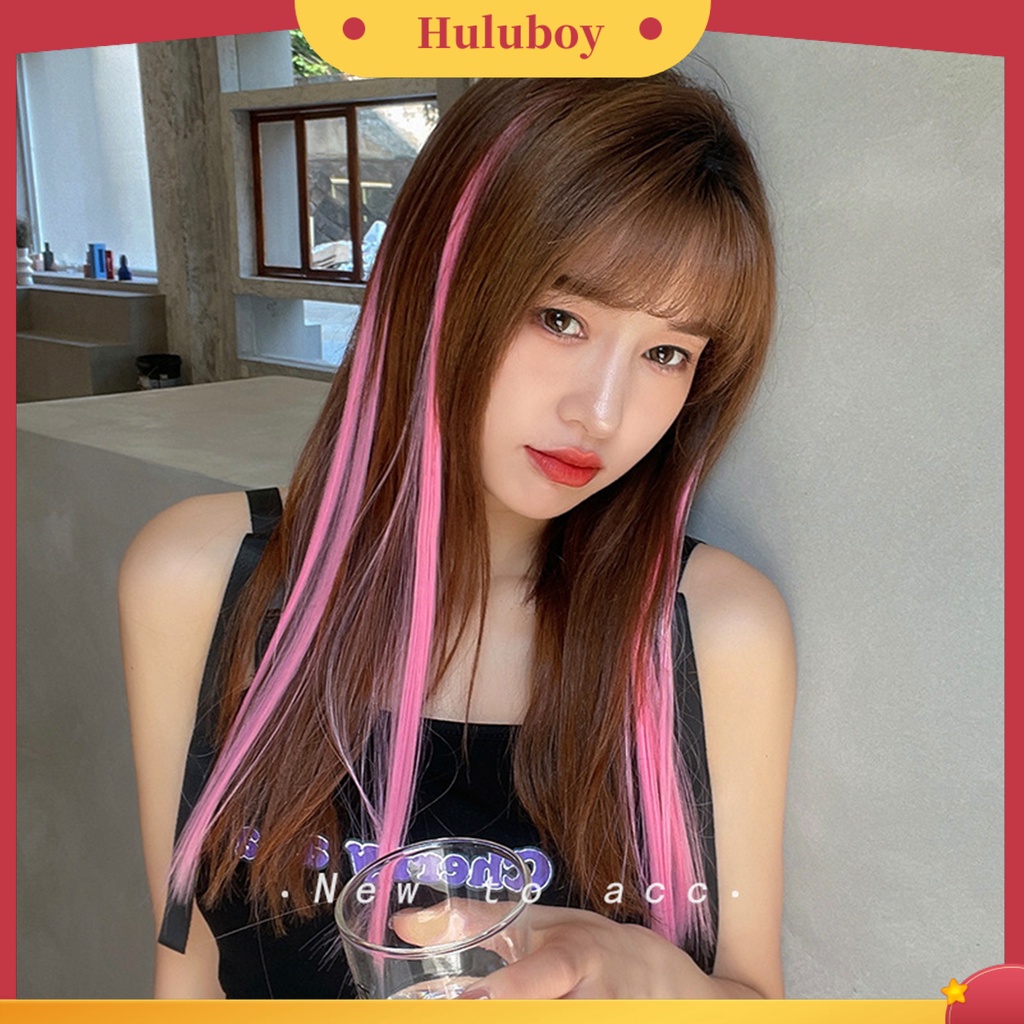 Rambut Palsu Extension Highlight Model Lurus Bahan Serat Buatan Warna-Warni Dengan Klip Untuk Wanita