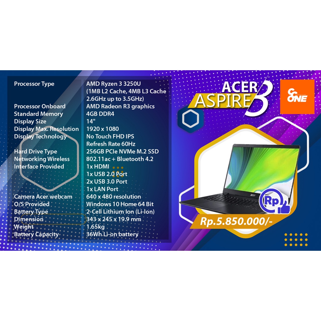 Laptop Acer Aspire 3 A314-22-R5YP RYZEN 3/256 GB