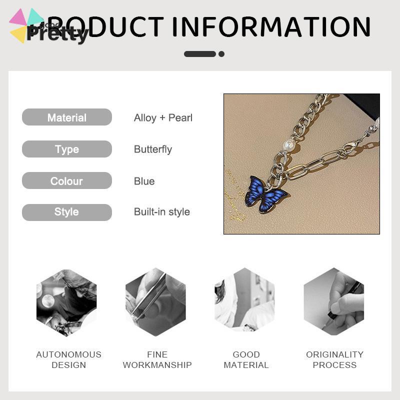 Kalung Rantai Kupu-Kupu Mutiara Desain Choker Fashion Korea Gaya Untuk Wanita - PD