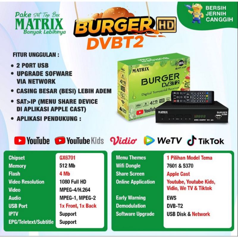 Stb tv digital matrix burger