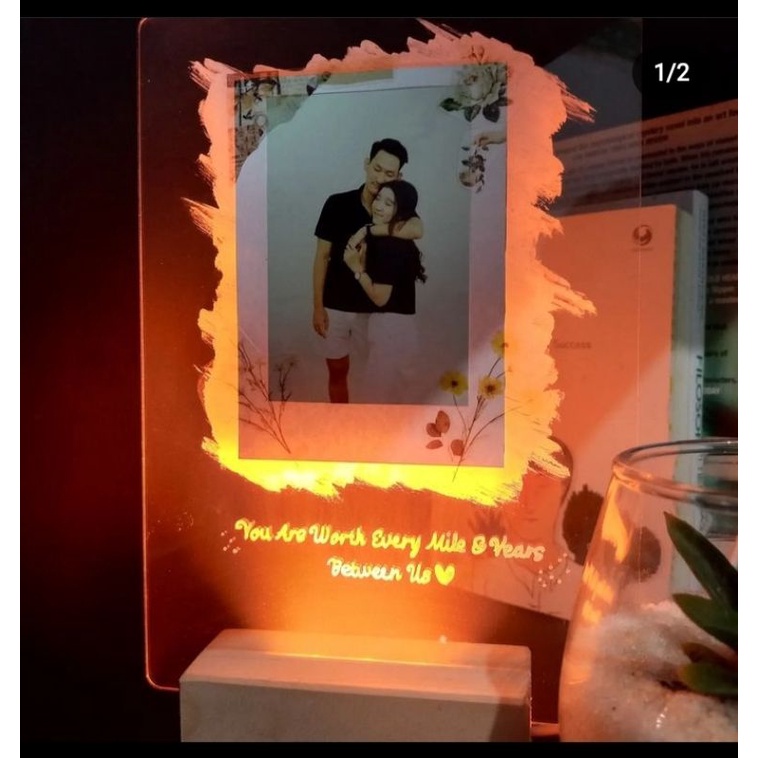 custom lampu akrilik foto kado anniversary