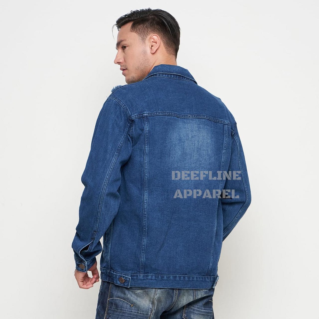 DEEFLINE - Jaket Jeans - Jaket Denim Pria - Jaket Ripped - Dark Blue