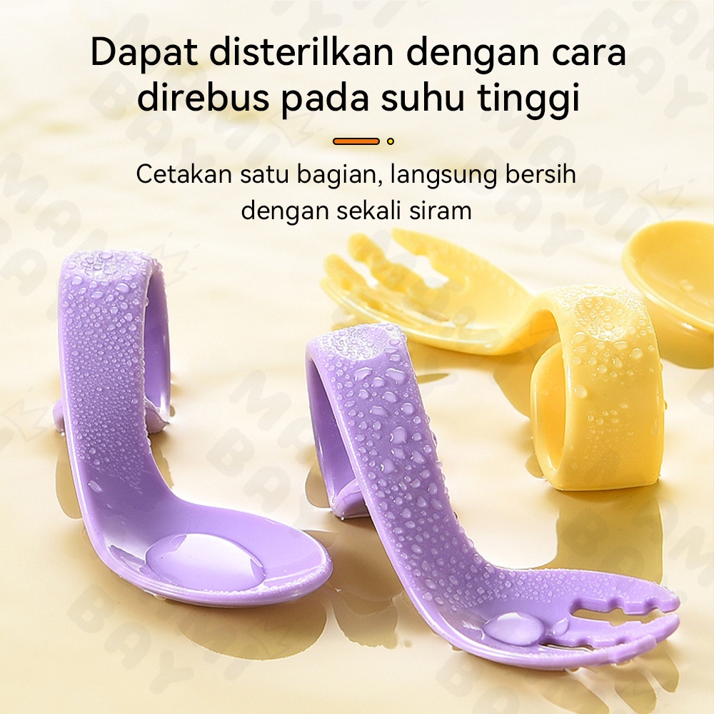 Mamibayi Sendok Garpu Anak Bengkok/Sendok Bayi Belajar Makan Sendiri/Training Spoon Baby