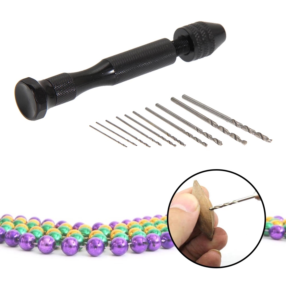Bor Tangan Manual Mini dengan Chuck Tanpa Kunci HSS + 10 Mata Bor Cocok Untuk Bor Kayu-Plastik Manua