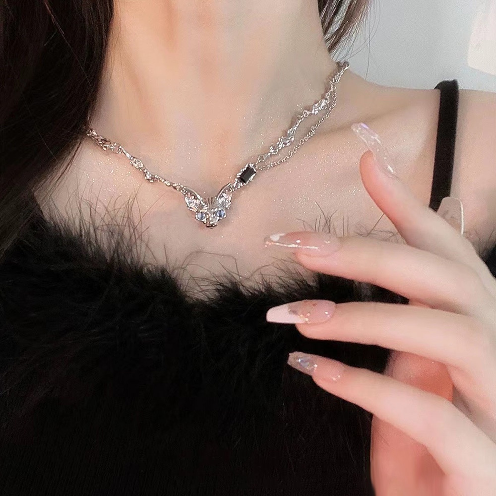 Y2k Wanita Korea ins Elegan Kepala Kucing Liontin Double layer Klavikula Rantai Choker Ringan Mewah Kalung Perhiasan