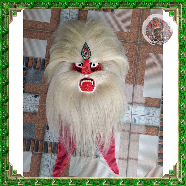 topeng bujang ganong rambut sintetis full putih || barongan