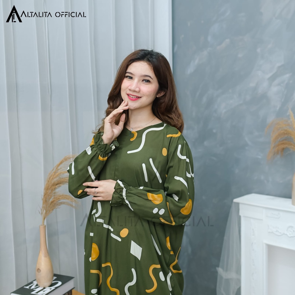 Altalita - Daster Gamis Rayon Kekinian Lengan Tangan Panjang Semata Kaki Busui Jumbo LD 120 Bahan Katun Rayon Adem Halus Tebal Premium Terbaru