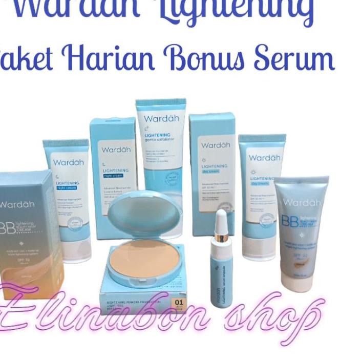 Paket kosmetik Wardah lightening harian bonus serum(kemasan baru)
