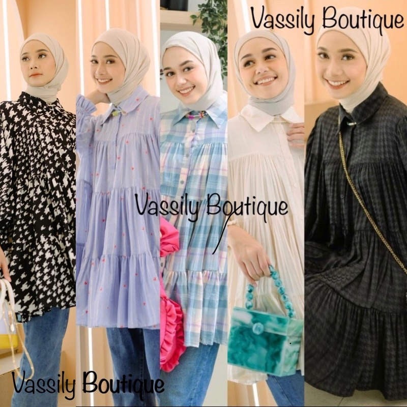Restock Azkia (Plaid Pink Blue) Blouse by Haidee & Orlin (Azkia Plaid Pink Blue, Bohemian, Elea, Mon