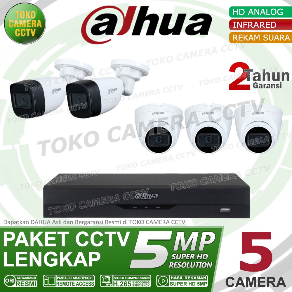 PAKET CCTV DAHUA 5MP AUDIO 8 CHANNEL 5 KAMERA