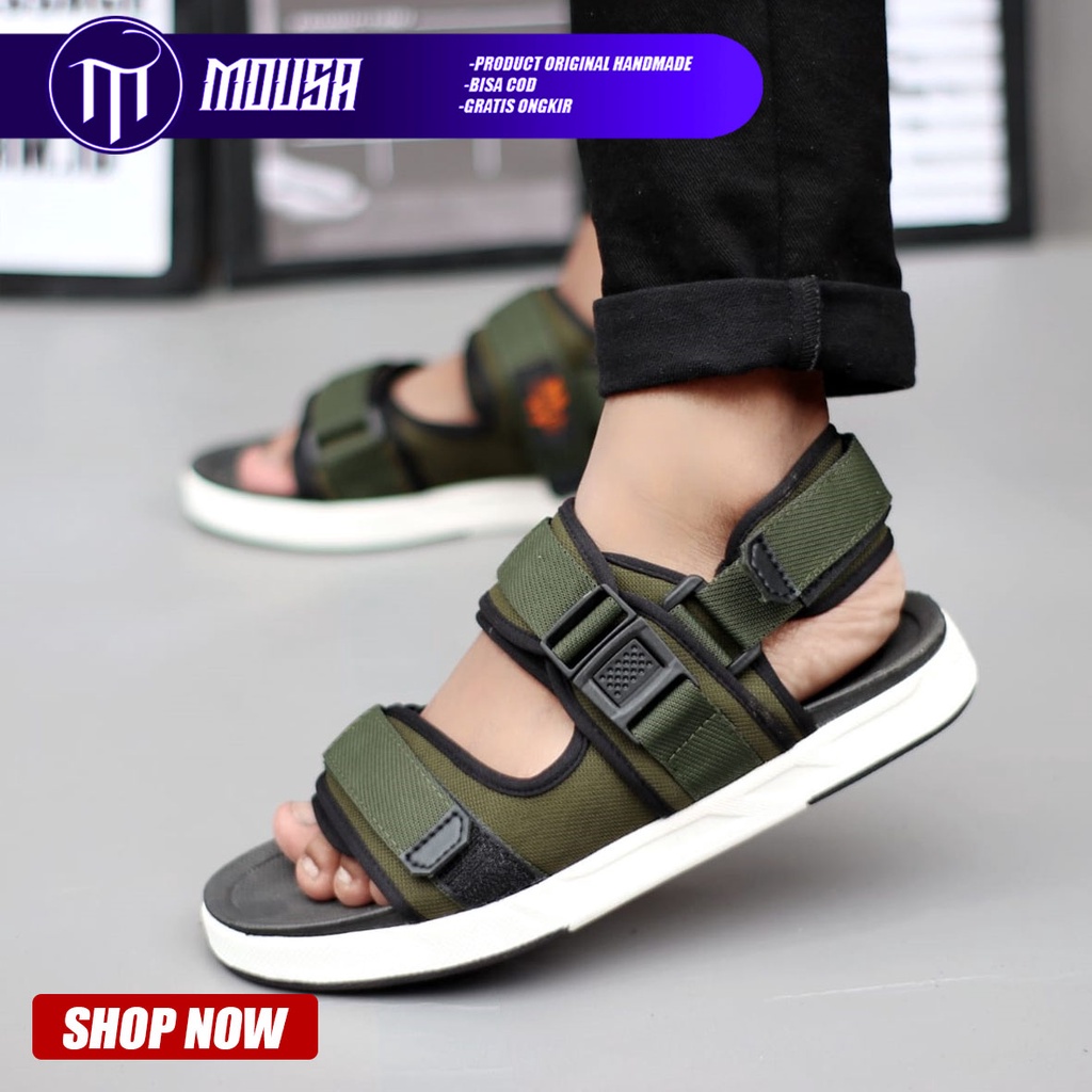 Sepatu Sandal Gunung Traveling Pria Casual Kekinian Murah Hitam Mousa Gun