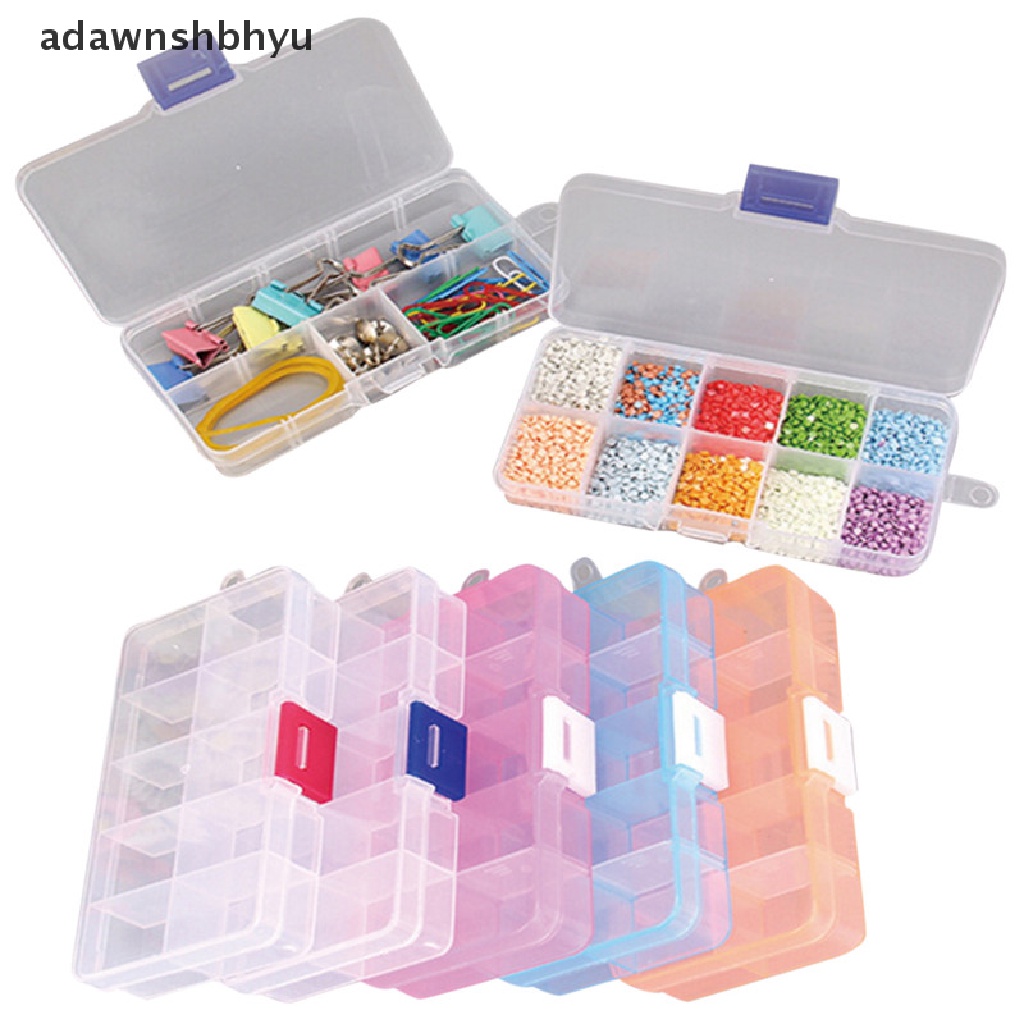 Adawnshbhyu Plastik 10slot Kotak Penyimpanan Perhiasan Adjustable Case Craft Organizer Manik-Manik ID