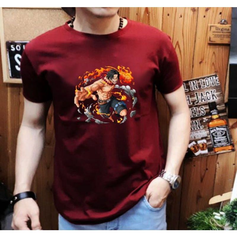 Kaos Distro Pria Ori Gambar D Ace Anime One Piece Baju Cowok Distro anime Atasan Pria Kaos Oblong