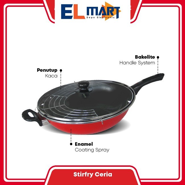 Maspion Panda Wajan Enamel Stirfry Ceria 33cm Dengan Tutup + Tirisan