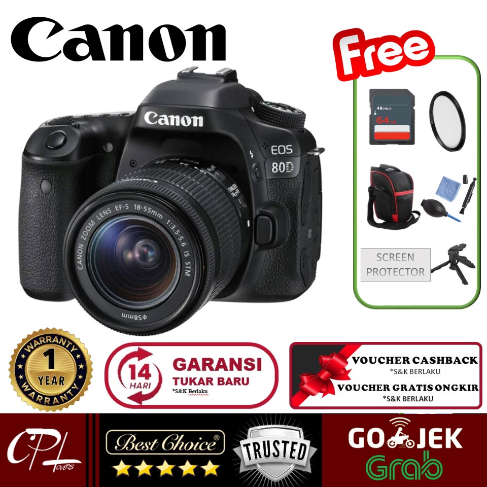 CANON EOS 80D KIT 18-55MM IS STM PAKET LENGKAP