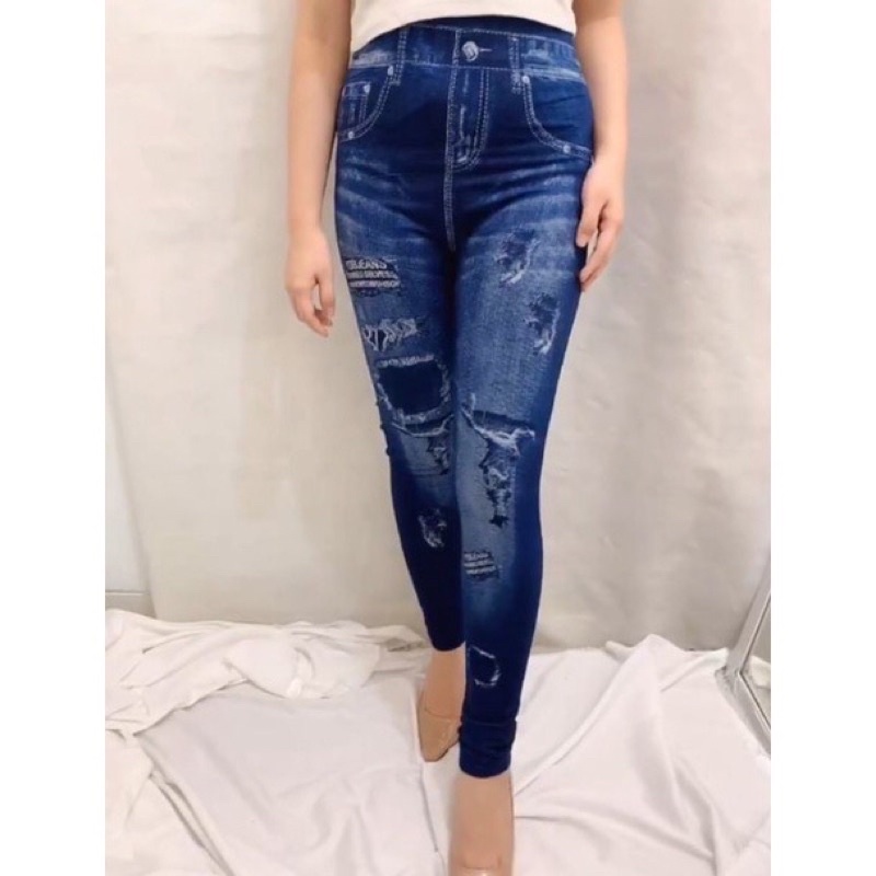 LEGGING JEANS IMPORT FIT TO 80KG / LEGING DENIM WANITA / LEJING JEANS MOTIF