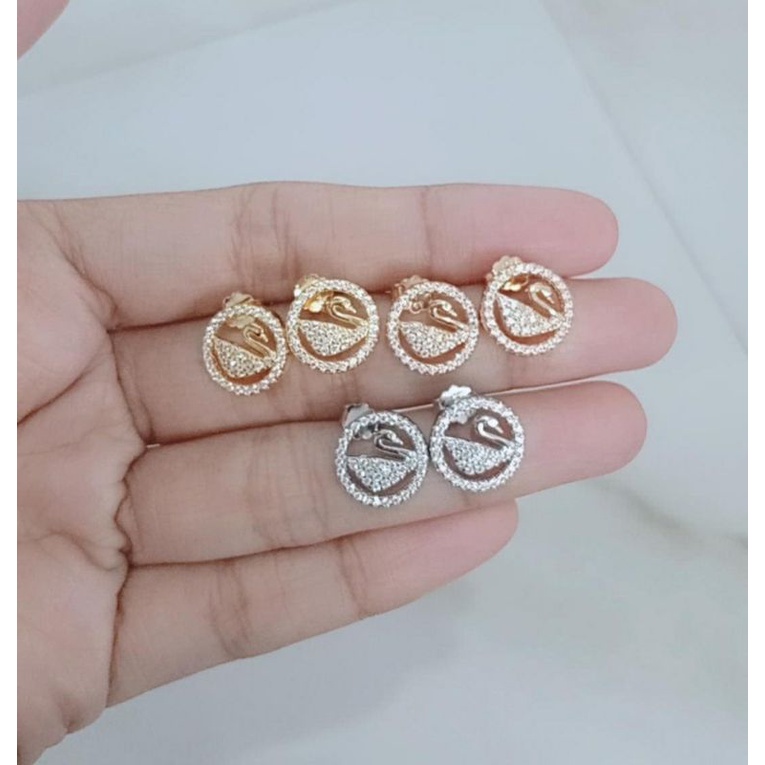 giwang model bulat swan mp/perak asli silver 925 lapis emas/perhiasan fashion wanita terbaru