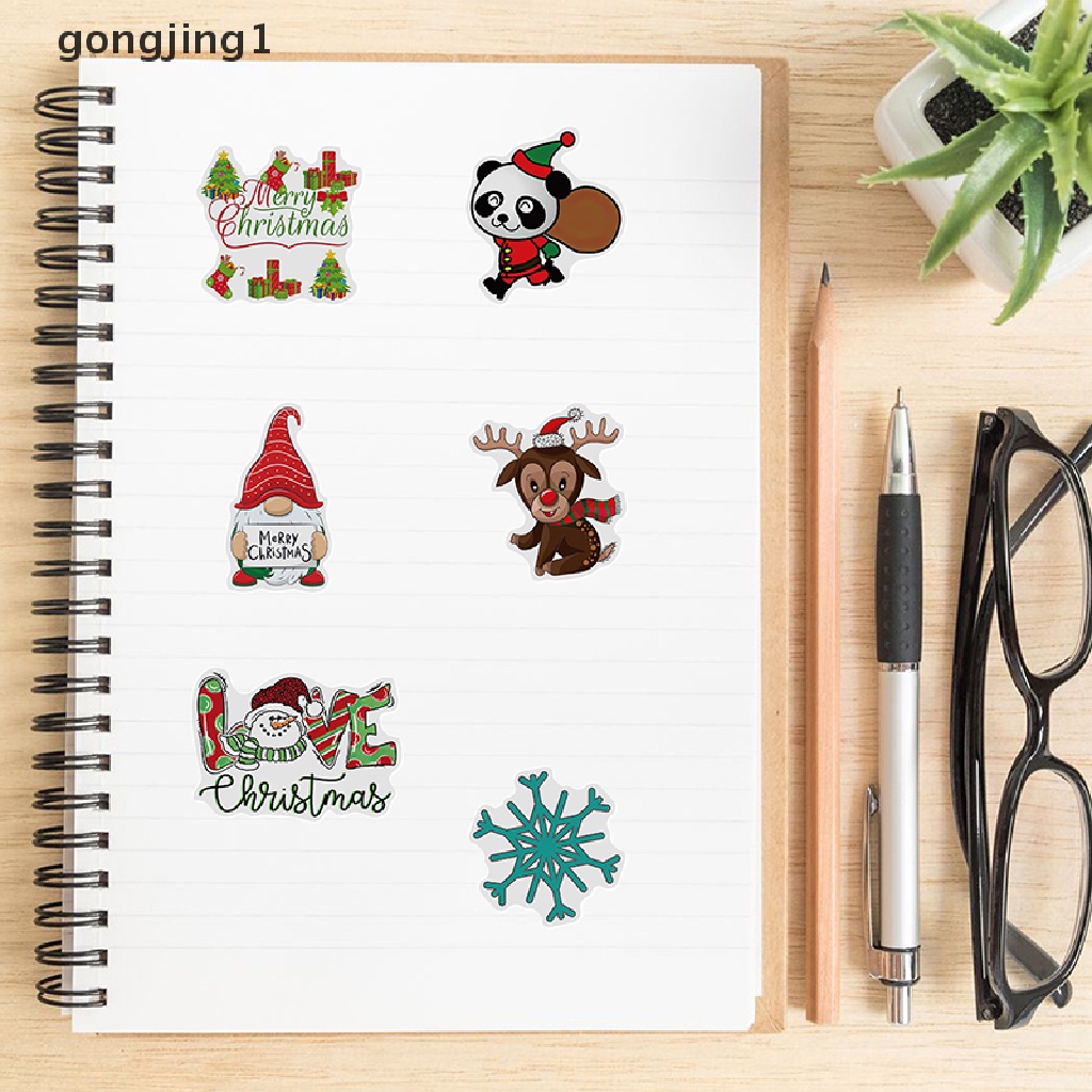 Ggg 100 Pcs /bag Tahun Baru Merry Christmas Stiker Rusa Santa Claus Snowman Anak Hadiah Decal DIY Untuk Skateboard Koper Bagasi Telepon Laptop Gitar ID