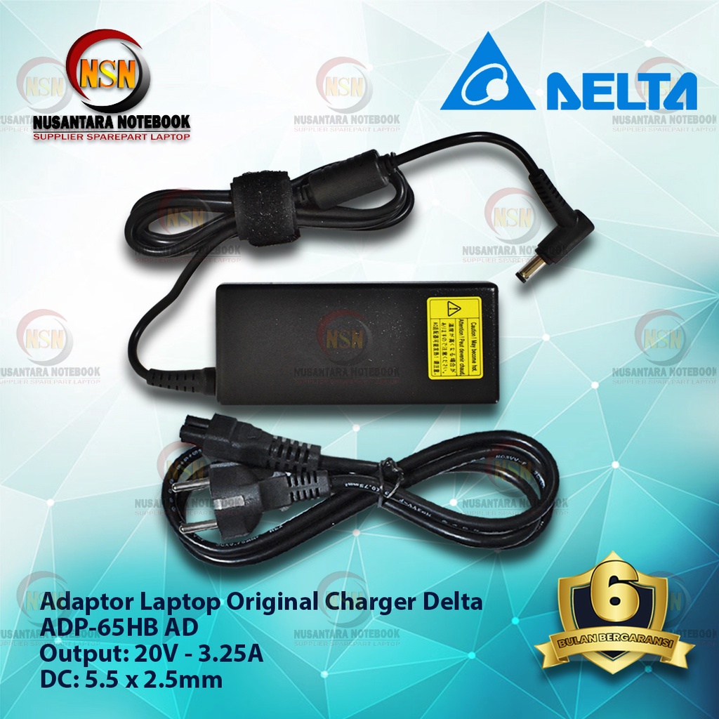 Adaptor Charger Delta 20V-3.25A DC 5.5 X 2.5mm Original 65W