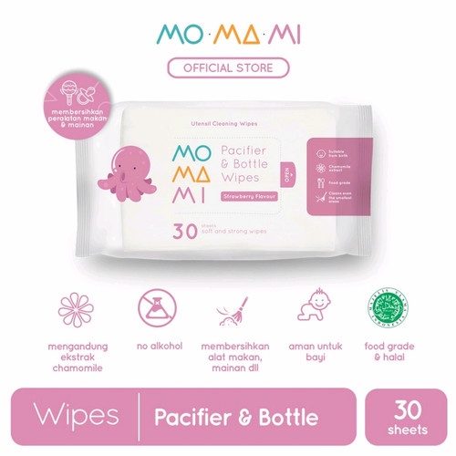 Momami Baby Pacifier &amp; Bottle Wipes - Tisu Basah Dot &amp; Botol Bayi (30 Lembar)