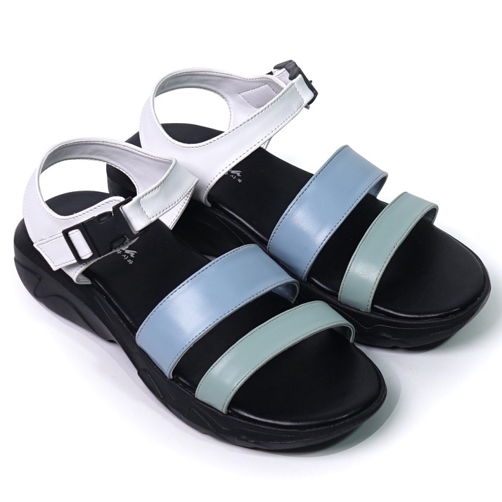 SARASARA YUK - CLARA Sepatu Sandal Wanita Wedges Tinggi 4cm Size 36 - 40 Model Silang dua Tali Strap Belakang Hak Sedang Sendal Gunung Cewek 37 38 39 SARA SARA Warna Blue Biru Kekinian Premium Terbaru Shoes Ori Original Mall Official Store