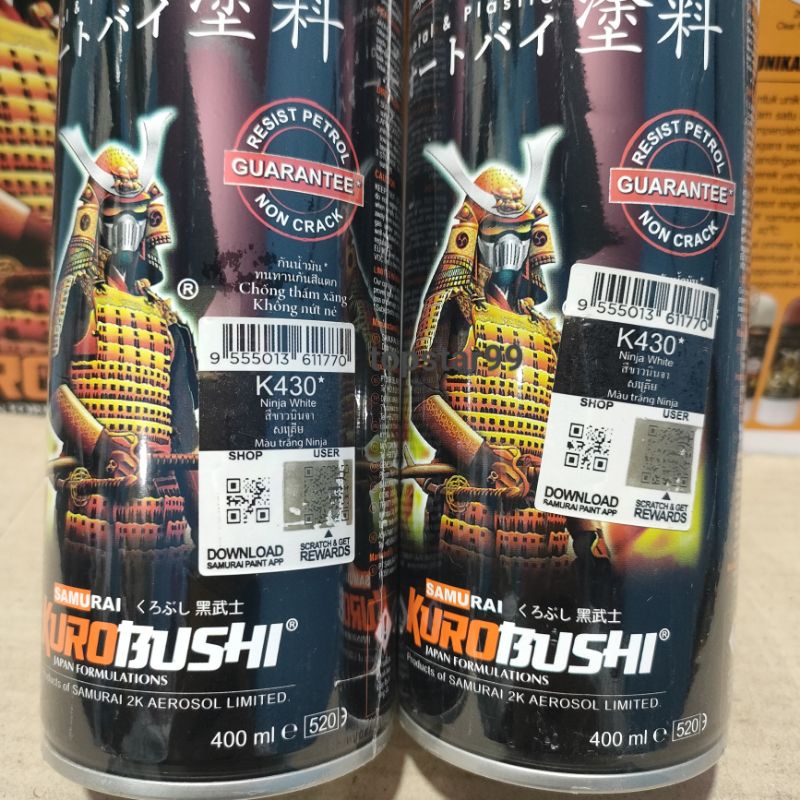 Pilok Pilox Cat Samurai Ninja White K430 Putih 400ml Cat Semprot Samurai Paint Kurobushi Aerosol