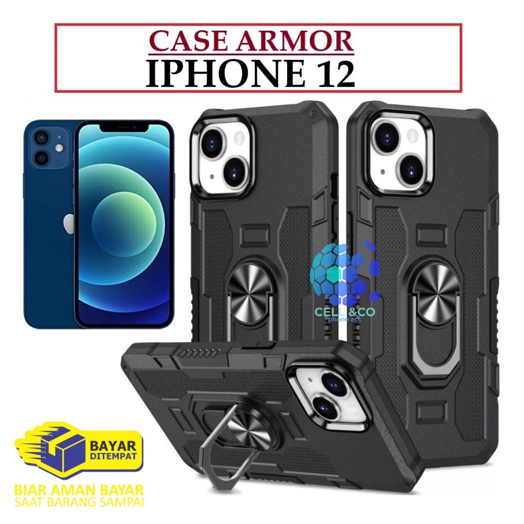 Case Armor IPHONE 12 Iring Cincin Magnetic Kesing Hp Protect kamera Premium Hard Case Standing Robot Pelindung Kamera