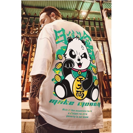 KAOS OVERSIZE PRIA OBLONG COWOK FASHION KOREA PANDA LENGAN PENDEK