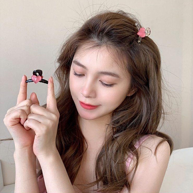 Korea INS Gaya Merah Muda Berbentuk Hati Jepit Rambut Akrilik Mini Kecil Ambil Klip Dahi Sisi Poni Klip Rambut DIY Aksesoris Rambut