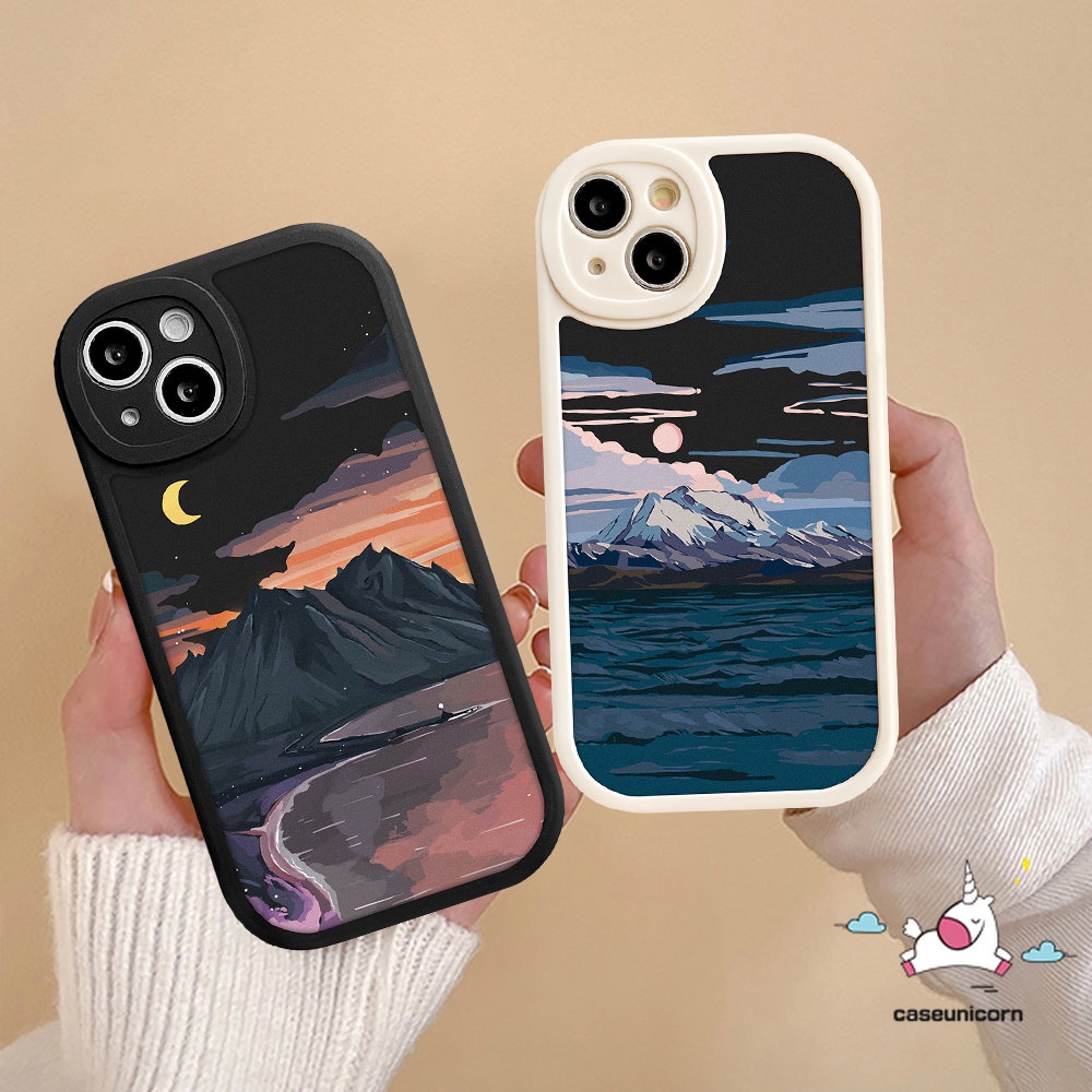 IPHONE Casing Hp Kompatibel Untuk Iphone11 12 13 14 Pro Max7 8 6 6s Plus 14plus XR X XS MAX SE 2020salju Gunung Sunset Pemandangan Lembut TPU Pasangan Penutup Belakang