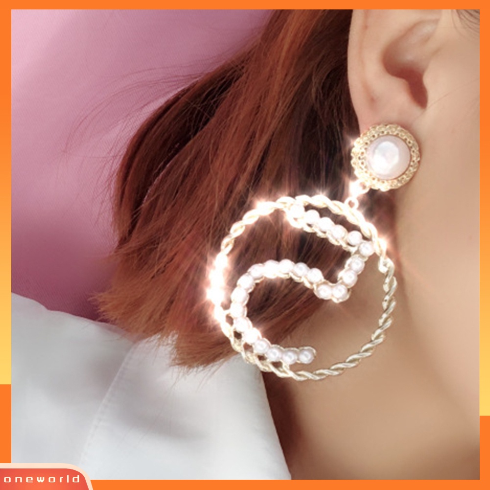 [WONE] Fashion Wanita Nomor5 Pita Mutiara Imitasi Lingkaran Besar Statement Stud Earrings