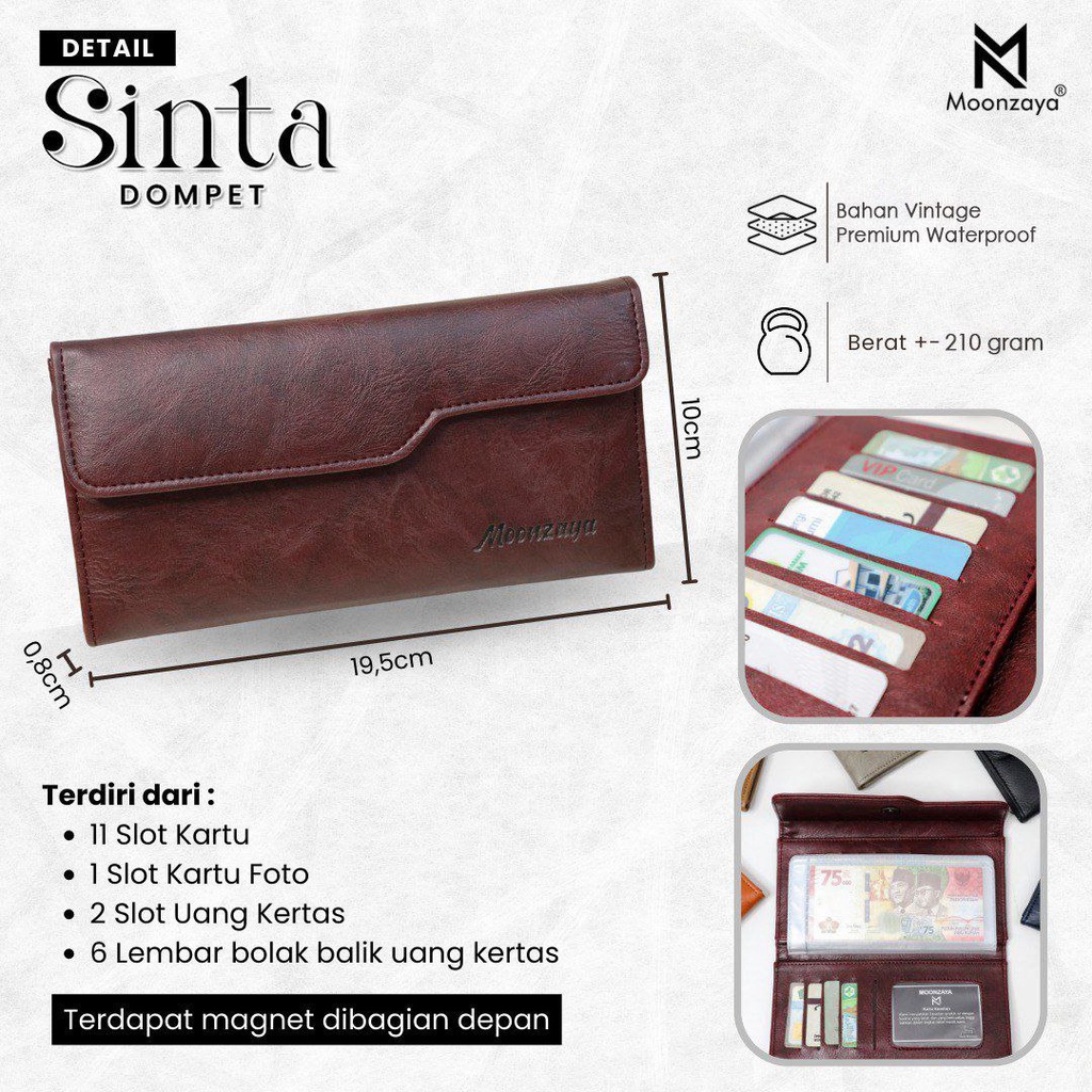 SINTA DOMPET LIPAT PANJANG ORI BY MOONZAYA OREN NAVY KOPI SUSU HITAM ABU MAROON WOMEN WALLET WANITA 