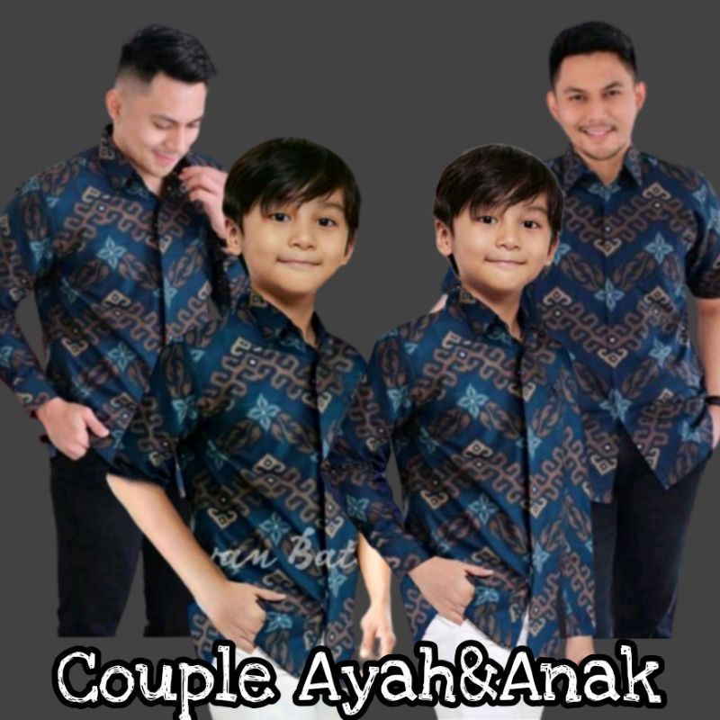 Couple Batik Ayah Dan Anak Laki-laki // Kemeja Batik Pria Dewasa Dan Anak Cowok Motif zigzag navy size M L XL XXL 3L 4L 5L 6L