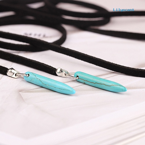 [LS] Wanita Bohemian Turquoise Pendant Tali Panjang Choker Kalung Perhiasan Rantai