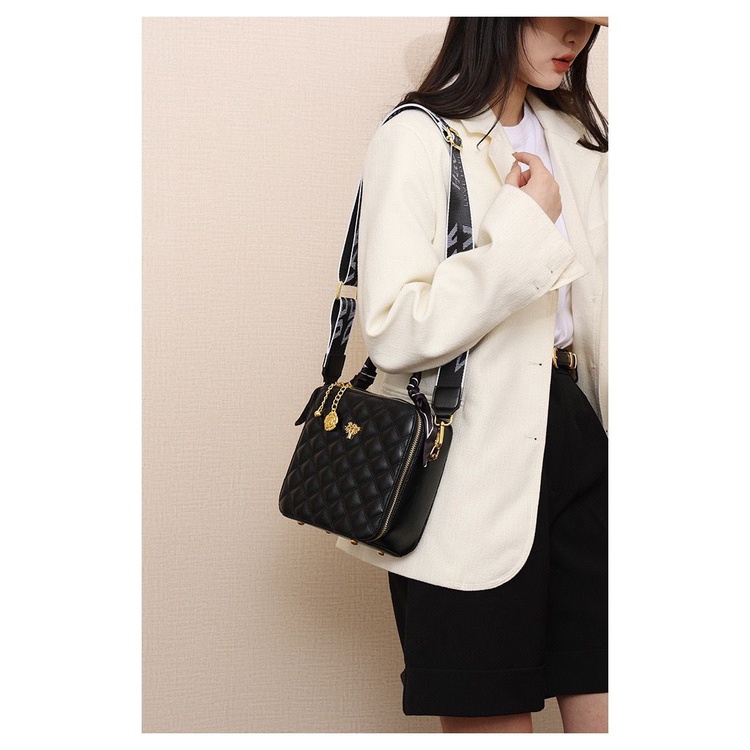 BJ15803 - BLACK/WHITE - TAS SLEMPANG JINJING TOTEBAG HANDBAG WANITA FASHION IMPORT MODIS ELEGAN TERMURAH TERLARIS TERBARU BAGSTORE JAKARTA TAS BATAM EL5803