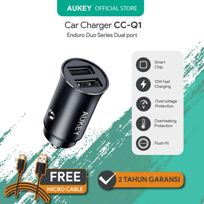 Charger Mobil Aukey Cc-Q1 Free Kabel Aukey Micro Usb 2.0