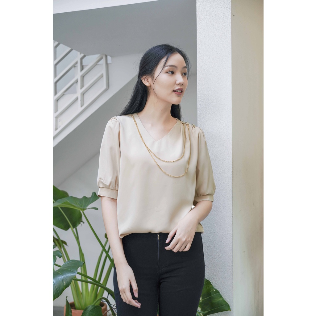PAVINE - Reinette Preppy Blouse - Tops Atasan Kemeja Lengan Panjang Twistcone Wanita