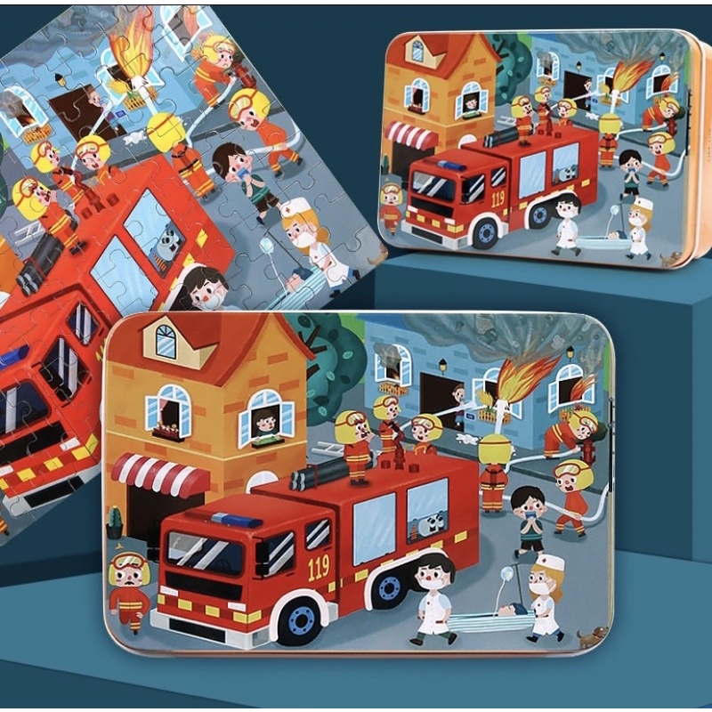 Jigsaw puzzle kaleng 100 pcs // Puzzle Anak // Puzzle Fire Truck