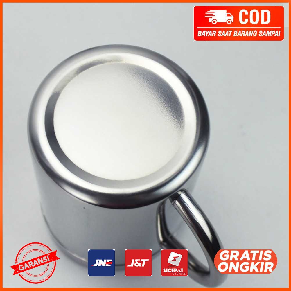 Gelas Mug Double Insulation Stainless 300ml with Lid - HH-8605 300ml