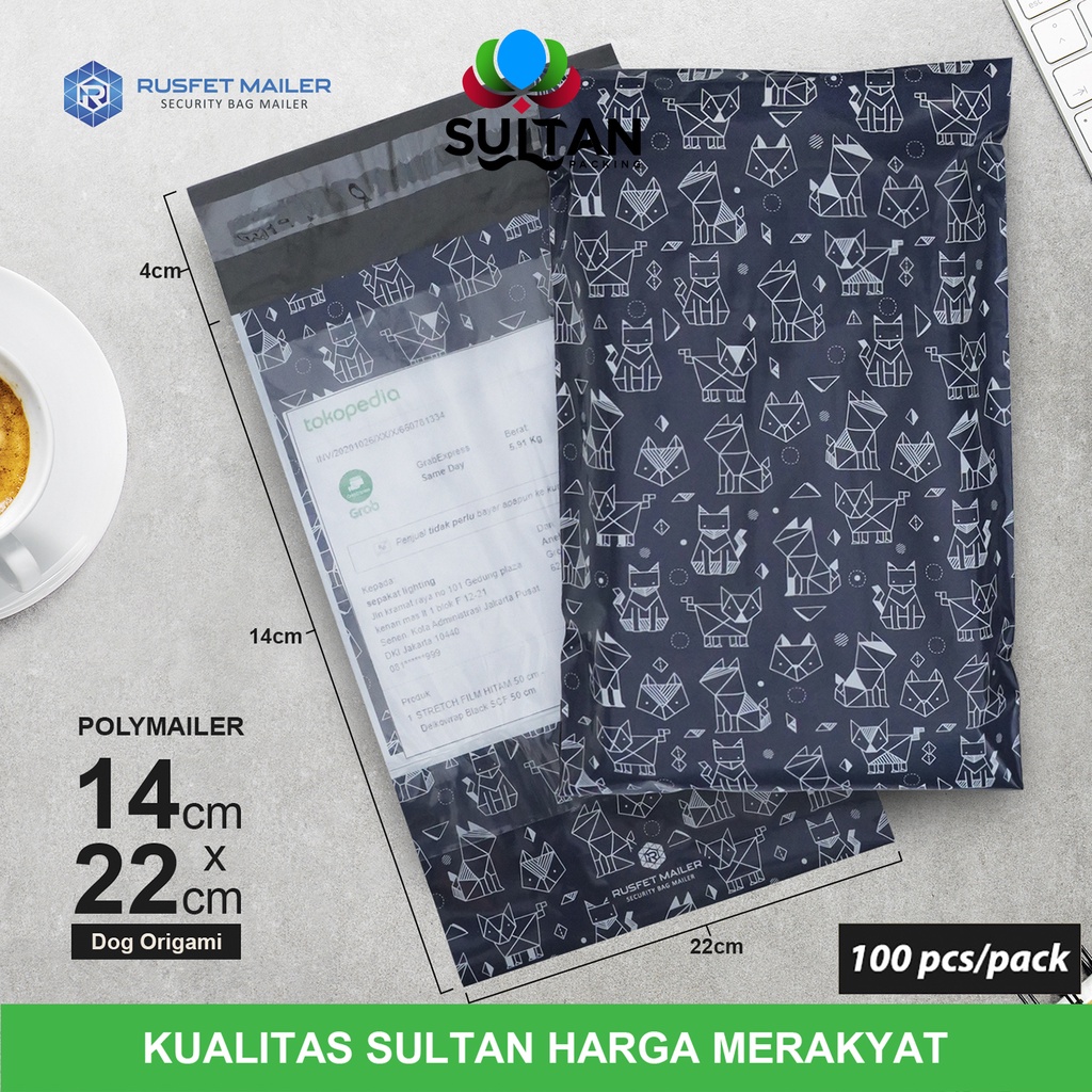

POLYMAILER MOTIF DOG ORIGAMI 14CM X 22CM / AMPLOP PLASTIK PACKING RUSFET PREMIUM TERMURAH - PACK