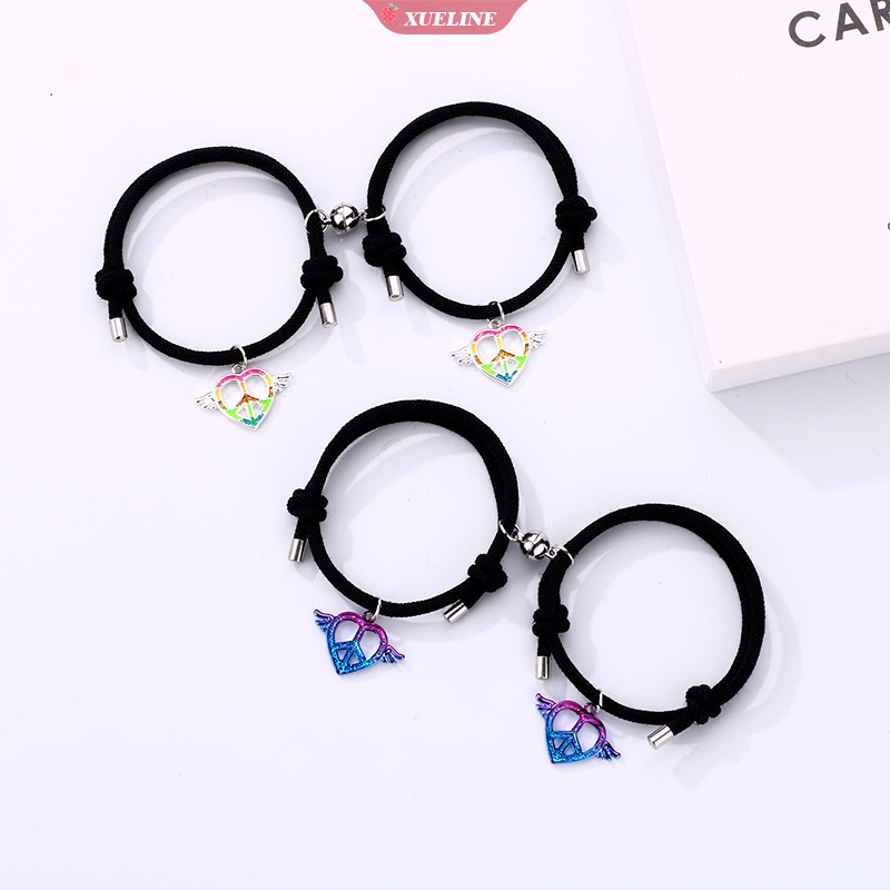 2pcs/set Tenun Tangan Tali Hitam Gelang Wanita Jarak Garis Gelang Magnet Persahabatan Pasangan Perhiasan Hadiah Hari Valentine [ZXL]