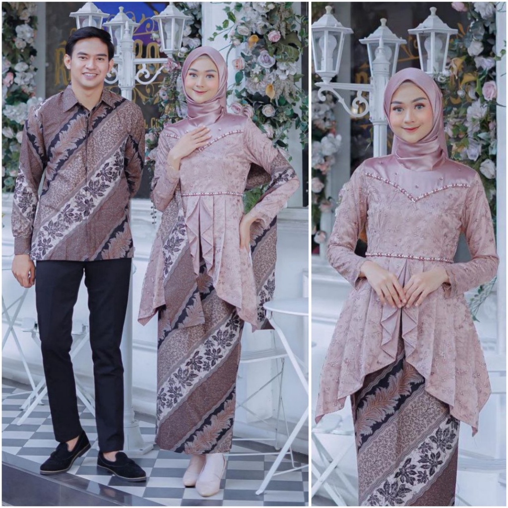 Kebaya modern wisuda couple batik brukat remaja terbaru mewah satu set pasangan keluarga baju pesta tunangan lamaran kondangan wanita muslim kekinian model laffeya