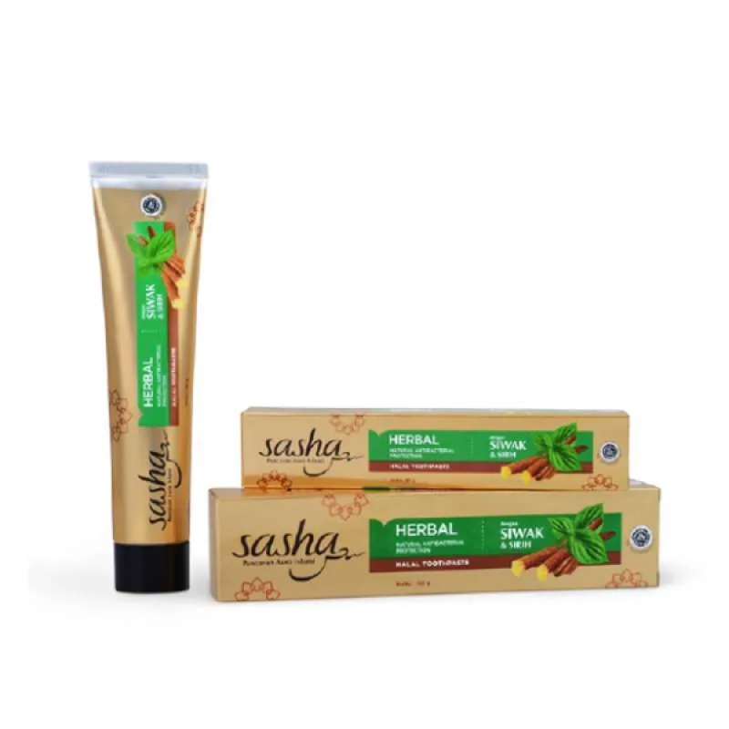 Sasha Pasta Gigi Herbal Antibacterial Siwak &amp; Sirih / Whitening 65gr tanpa box