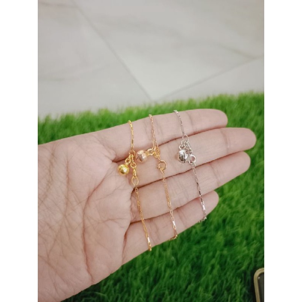 gelang kaki rantai paperclip+1bel/perak asli silver 925 lapis emas/fashion wanita terbaru