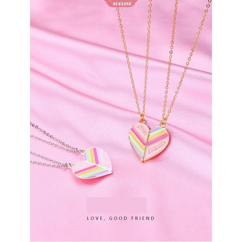 2pcs/set Cinta Anak Pelangi Kalung magnet Batu Hati Kalung Sahabat Liontin Hadiah Hari Valentine [ZXL]