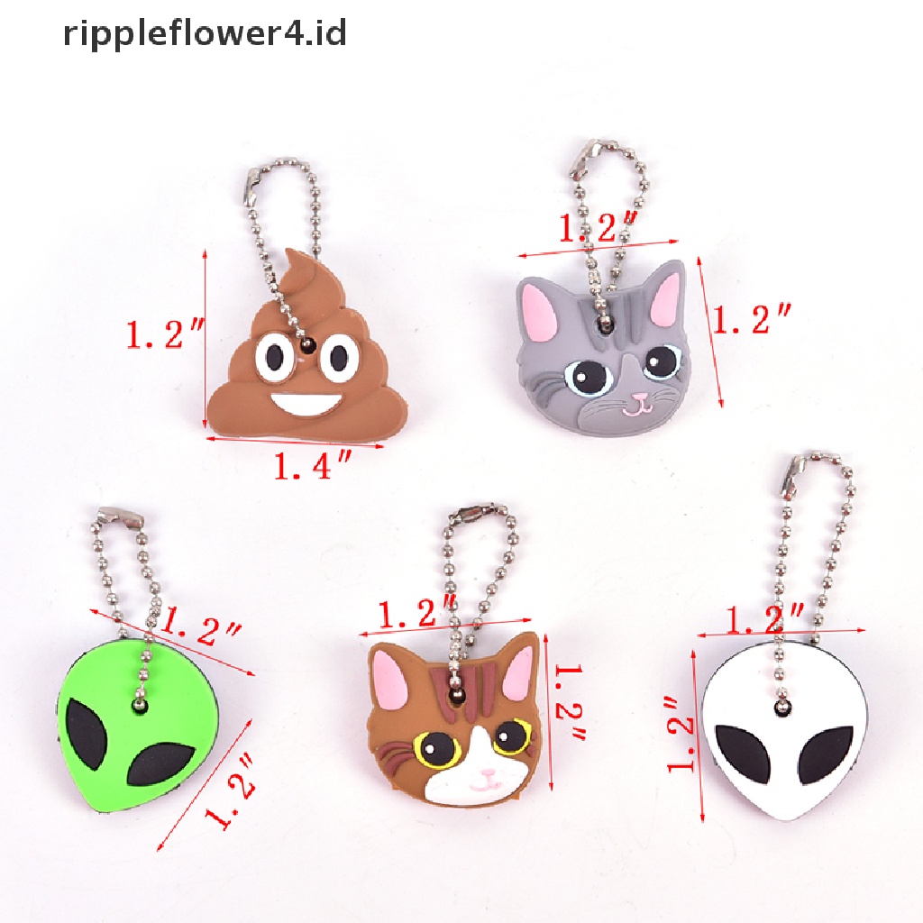 {rippleflower4.id} Lucu Lembut Silikon Animals Key Ring Cap Penutup Kepala Rantai Tali Telepon Gantungan Kunci~