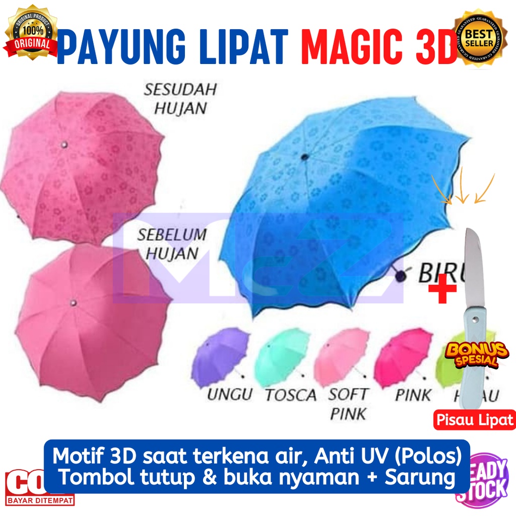 Payung Lipat 3D magic Anti UV Bonus Pisau Lipat - Bisa COD