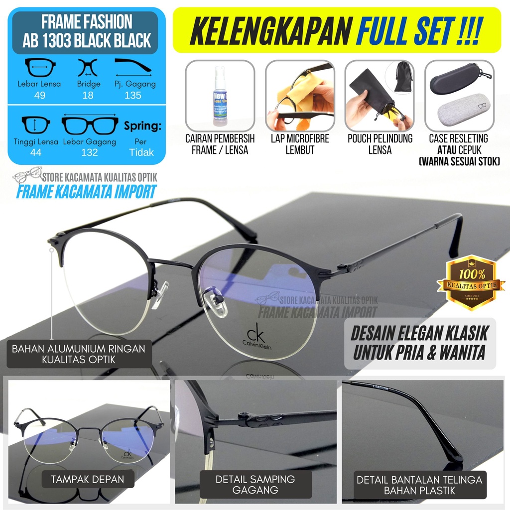 Frame Kacamata Minus Elegan Pria Wanita Logam Ringan Oval Half Frame