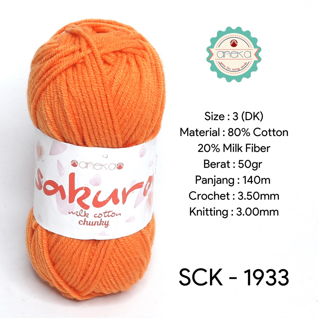 Benang Rajut Katun Susu Sakura Milk Cotton Chunky - 1933