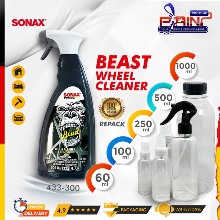 SONAX BEAST WHEEL CLEANER Acid Free 433-300 - REPACK / ECER